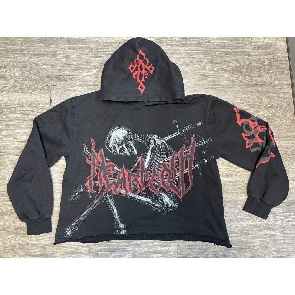 Heart cold 444 Skull Crusher Hoodie Black and Red Size 2XL